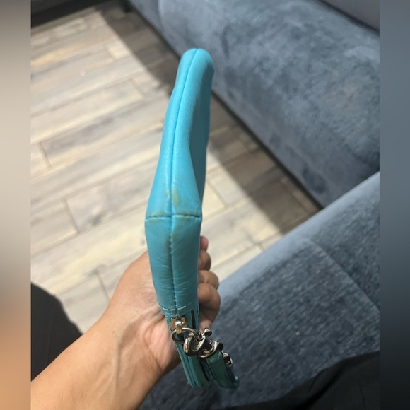 Coach Turquoise Leather Wristlet Baby Blue Super Soft Leather - Picture 6 of 7